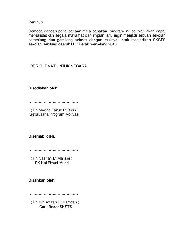 Kertas kerja program motivasi tahap 2
