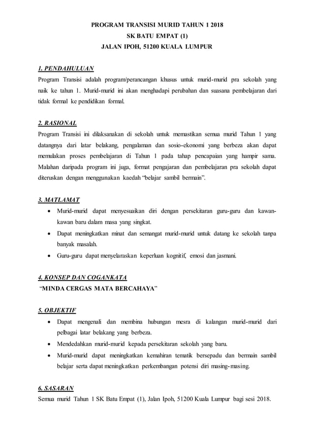 Kertas kerja program transisi | PDF