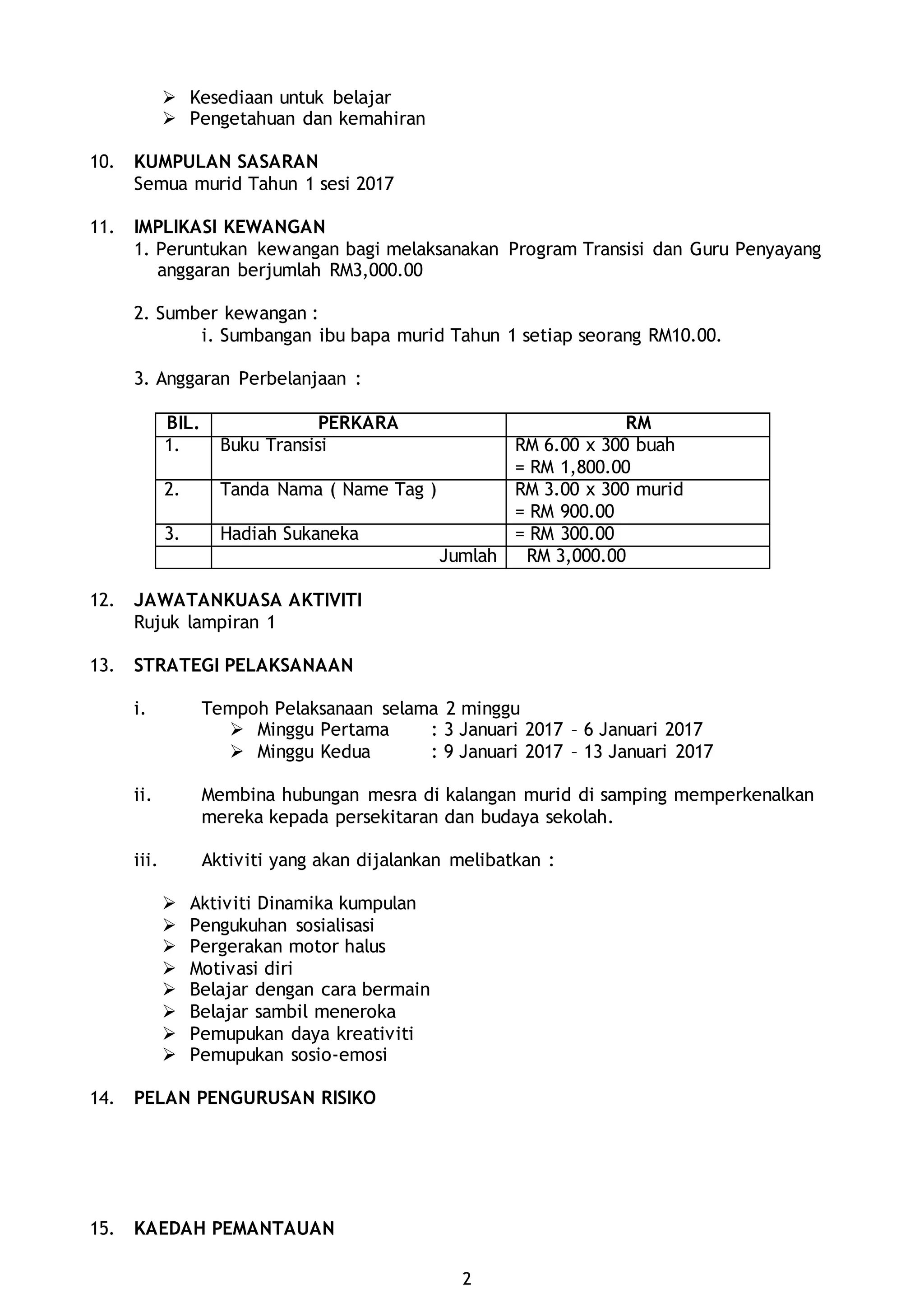 Kertas kerja program transisi tahun 1 2017 | PDF