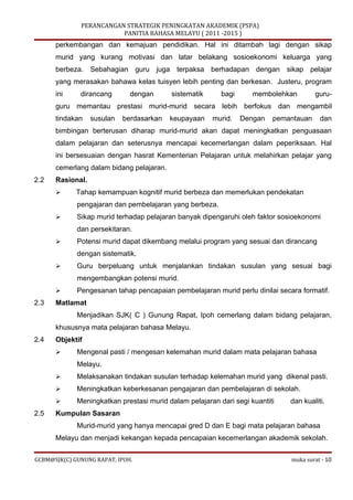 Kertas kerja Perancangan Strategik Peningkatan Akademik Bahasa Melayu - Suatu Sampel Draf Awal Percubaan Aplikasi di Sekol...