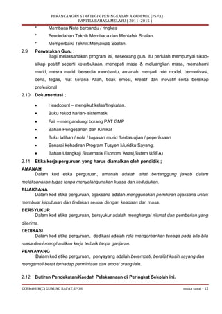 Kertas kerja Perancangan Strategik Peningkatan Akademik Bahasa Melayu - Suatu Sampel Draf Awal Percubaan Aplikasi di Sekol...