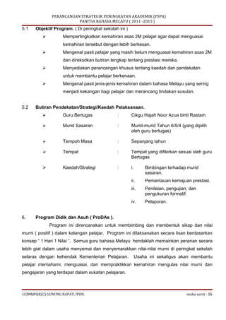 Kertas kerja Perancangan Strategik Peningkatan Akademik Bahasa Melayu - Suatu Sampel Draf Awal Percubaan Aplikasi di Sekol...