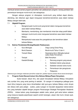 Kertas kerja Perancangan Strategik Peningkatan Akademik Bahasa Melayu - Suatu Sampel Draf Awal Percubaan Aplikasi di Sekol...