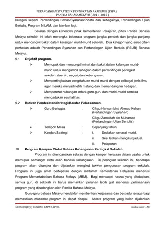 Kertas kerja Perancangan Strategik Peningkatan Akademik Bahasa Melayu - Suatu Sampel Draf Awal Percubaan Aplikasi di Sekol...