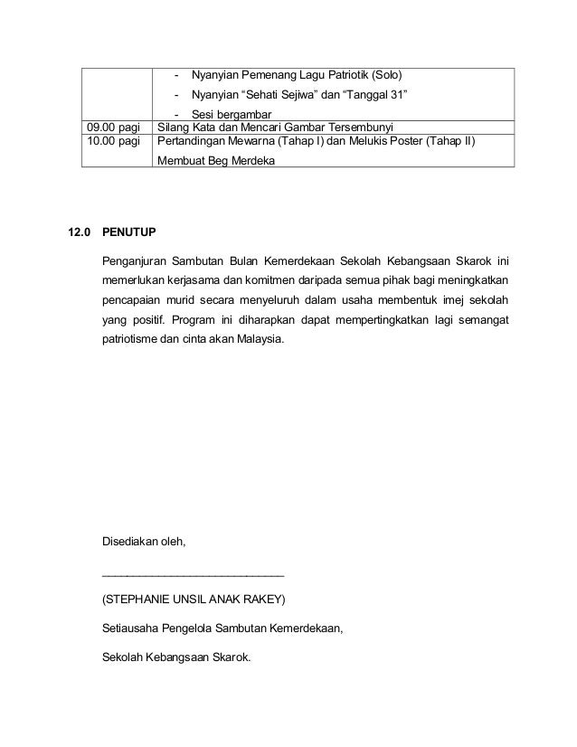 Kertas Kerja Sambutan Bulan Kemerdekaan SK SKarok  Ogos 2016