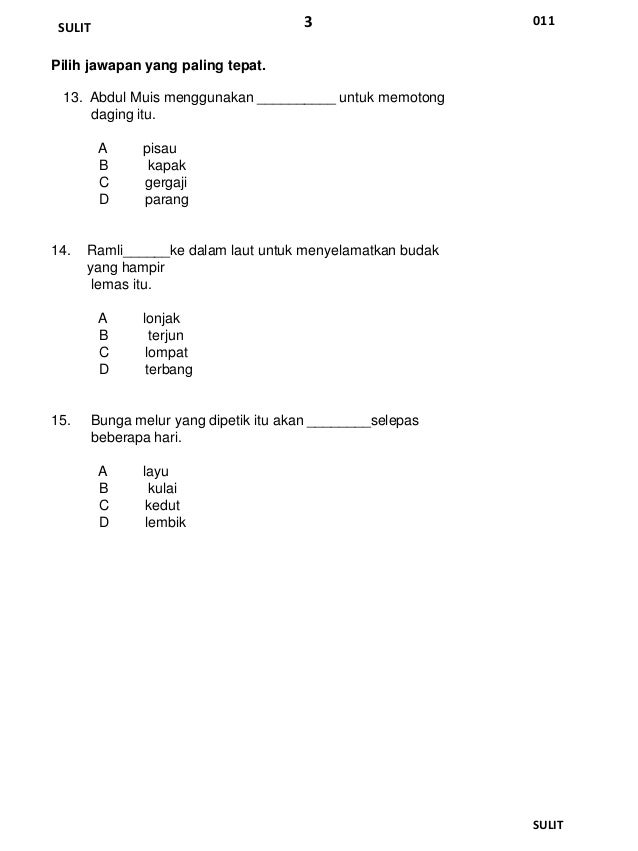 Peperiksaan B.Melayu Thn 4 - Format 2016