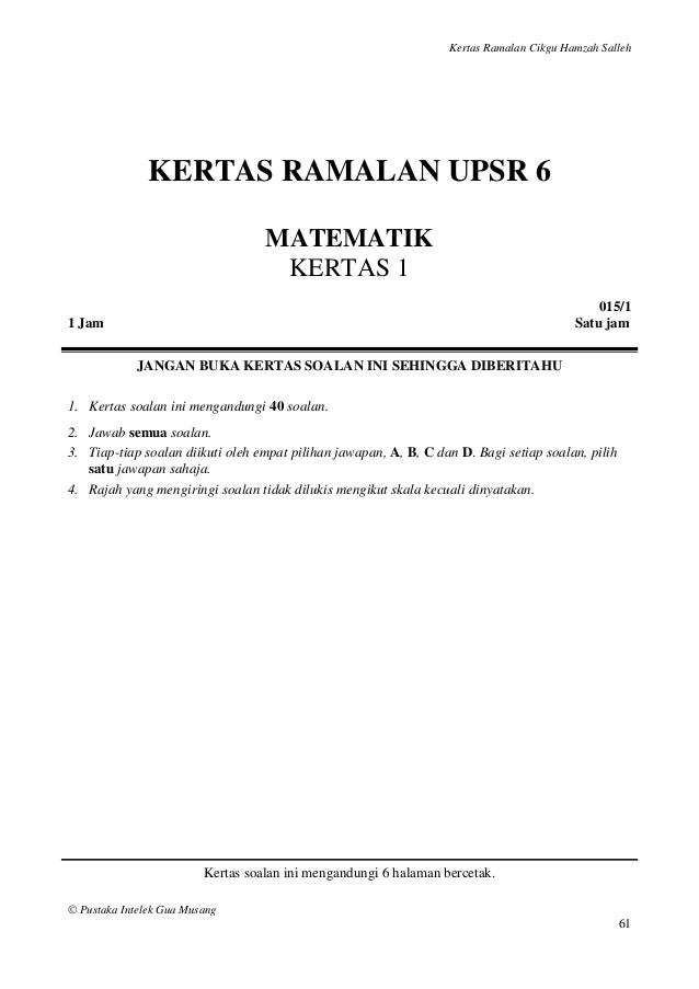 Kertas ramalan upsr 1
