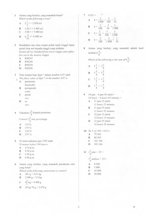 Matematik Kertas 1 - Kertas Sebenar UPSR 2016