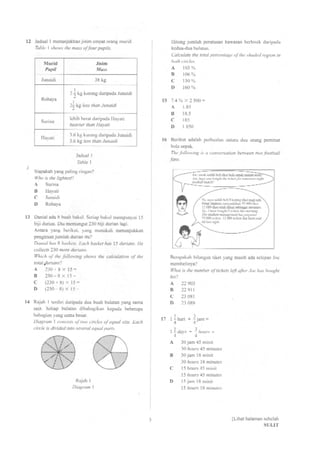 Matematik Kertas 1 - Kertas Sebenar UPSR 2016