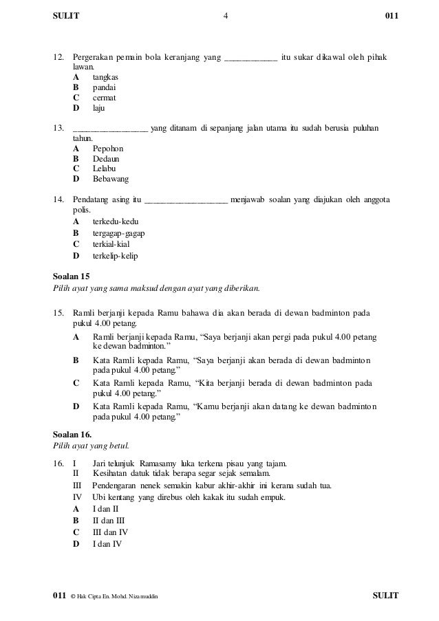 Contoh Soalan Peperiksaan Bahasa Melayu Pasti 5 Tahun 