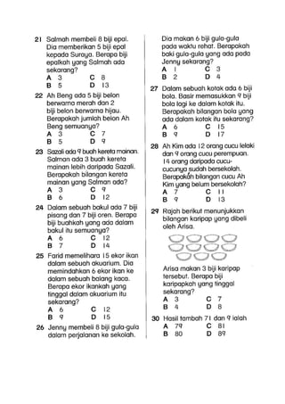 Kertas Soalan Matematik Tahun 1