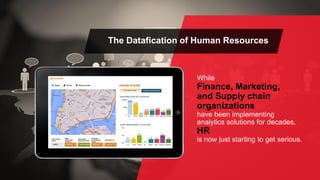 The Datafication of Human Resources
While
Finance, Marketing,
and Supply chain
organizations
have been implementing
analytics solutions for decades,
HR
is now just starting to get serious.
 