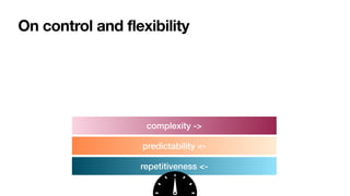 On control and flexibility
complexity ->
predictability <-
repetitiveness <-
 