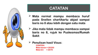 Visus Normal KESEHATAN MATA DAN PEMERIKSAAN TAJAM PENGLIHATAN | PPTX