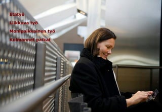 Etätyö

Liikkuva työ

Monipaikkainen työ

Kolmannet paikat
 