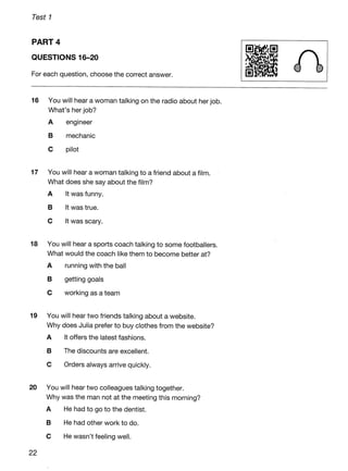 Ket 2020 a2 key 1 authentic practice tests | PDF