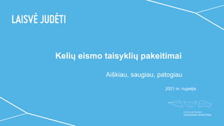 Kelių eismo taisyklių pakeitimai
Aiškiau, saugiau, patogiau
2021 m. rugsėjis
 