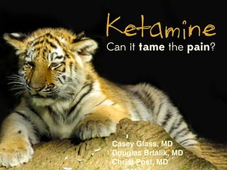 Ketamine
Can it tame the pain?
Casey Glass, MD 
Douglas Brtalik, MD
Christ Post, MD
 