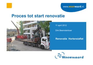 Proces tot start renovatie
                     11 april 2012

                     Dirk Beemsterboer



                     Renovatie Hortensiaflat
 