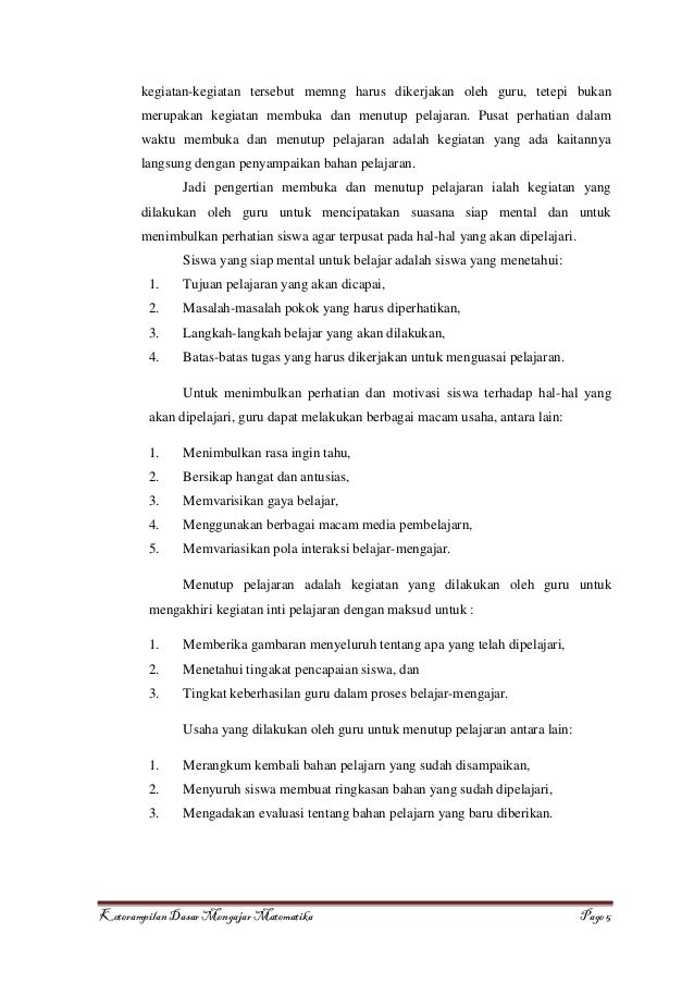 Keterampilan Dasar Mengajar Matematika Keterampilan Dasar Mengajar Matematika