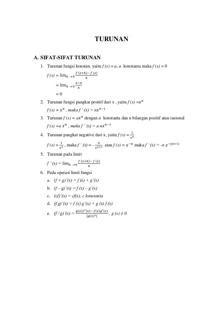 Keterkaitan antara fungsi, limit, kekontinuan, turunan ...