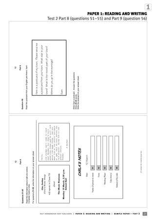 27ket handbook for teachers | paper 1: reading and writing | sample paper – test 2
PAPER 1: READING AND WRITING
Test 2 Part 8 (questions 51–55) and Part 9 (question 56)
 