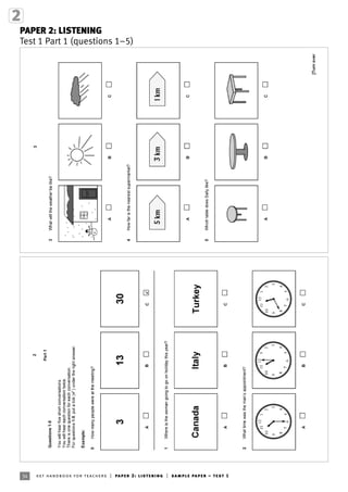 34 ket handbook for teachers | paper 2: listening | sample paper – test 1
PAPER 2: LISTENING
Test 1 Part 1 (questions 1–5)
 