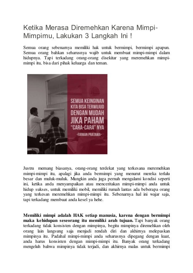 Ketika Merasa Diremehkan Karena Mimpi Mimpimu Lakukan 3 Langkah Ini