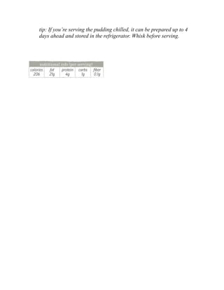 tip: If you’re serving the pudding chilled, it can be prepared up to 4
days ahead and stored in the refrigerator. Whisk before serving.
 
