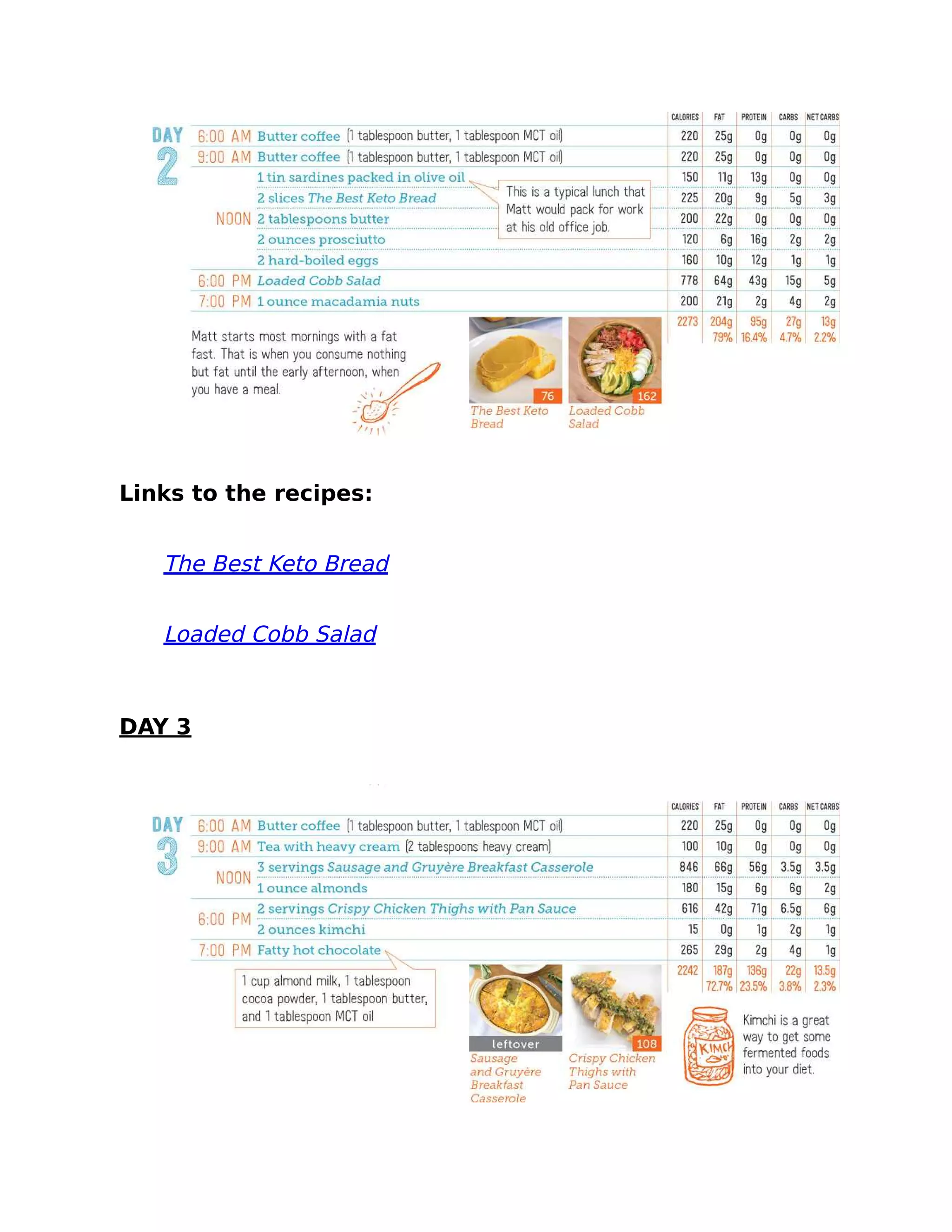 Links to the recipes:
The Best Keto Bread
Loaded Cobb Salad
DAY 3
 