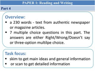 KET Reading and Writing Overview | PPTX