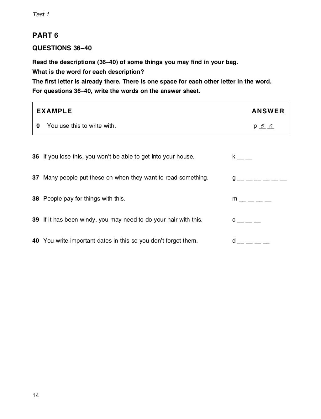 Ket reading and writing practice