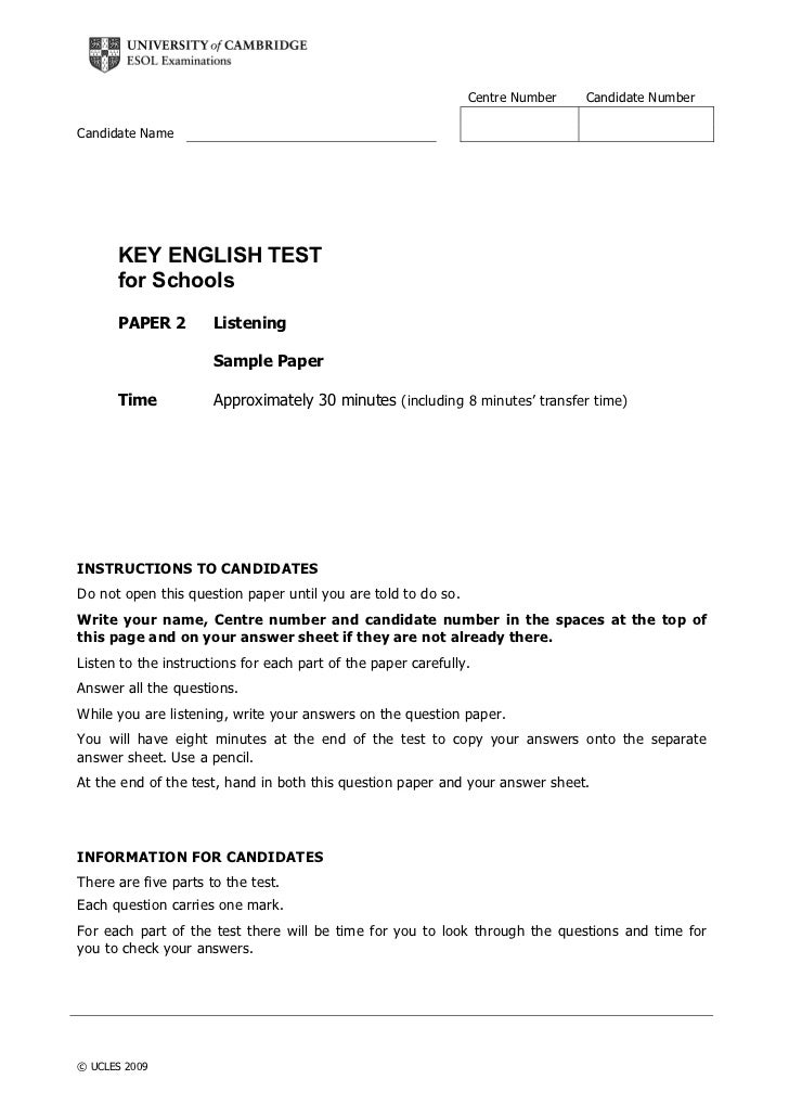speaking english test ket R&W for Ket schools