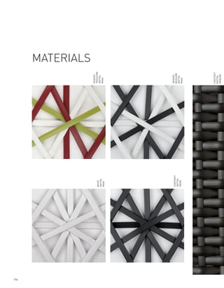 154
                             MATERIALS

                 VIEQUES
      WHITE      TRICOLORE
      (KETTAL    (KETTAL
      MAIA)      MAIA)




                 VIEQUES
      CHESTNUT
                 BICOLORE
      (KETTAL
                 (KETTAL
      MAIA))
                 MAIA)




                 CHESTNUT
                 (KETTAL
                 VENEZIA)
 