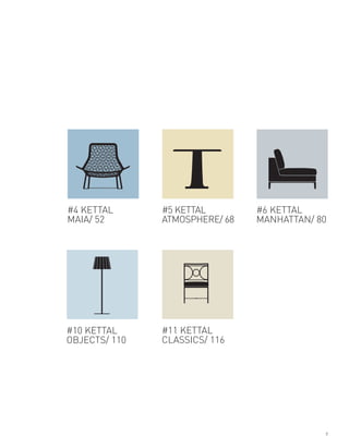 #4 KETTAL      #5 KETTAL        #6 KETTAL
MAIA/ 52       ATMOSPHERE/ 68   MANHATTAN/ 80




#10 KETTAL     #11 KETTAL
OBJECTS/ 110   CLASSICS/ 116




                                            7
 