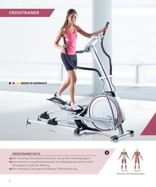 CROSSTRAINER




    ­ CROSSTRAINeR­fACTS
    ­ das vielseitige Ganzkörpertraining für alle großen Muskelgruppen
      harmonische und gelenkschonende Schrittbewegungen ähnlich dem
      Skilanglauf und Nordic Walking
      Herz-Kreislauf-Training mit effektiver Fettverbrennung
                                                                         Beanspruchte Muskelgruppen


6
 