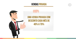 4VENDAS PRIVADA
UMA VENDA PRIVADA COM
DESCONTO CADA MÊS DE
40% a 70%
12
 