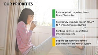 Successfully introduce Keurig® KOLD™
to North American consumers
Continue to invest in our strong
innovation pipeline
Improve growth trajectory in our
Keurig® hot system
Begin to set framework for the
globalization of the Keurig® system
62
OUR PRIORITIES
 