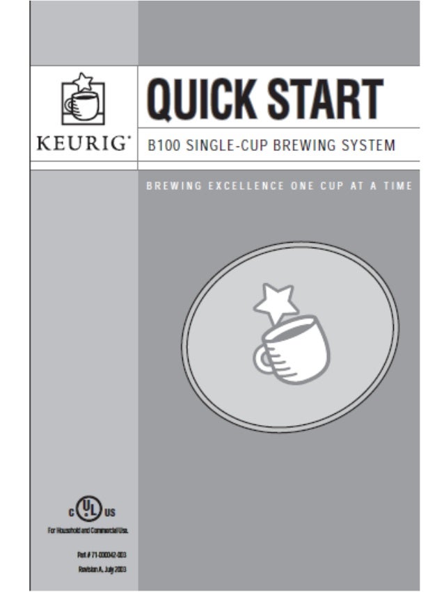 Keurig Manual B100 Quick Start Guide