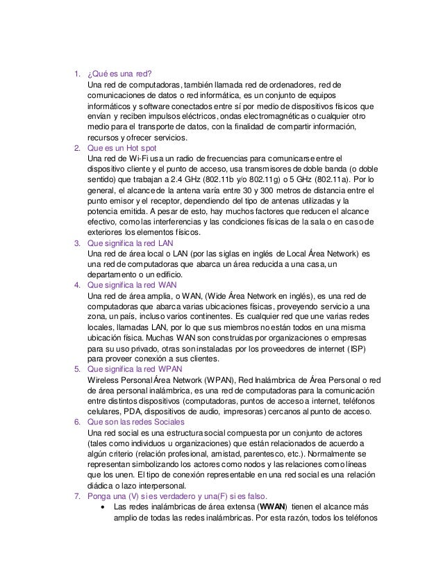 Banco de preguntas sobre los tipos de redes Banco de preguntas sobre los tipos de redes