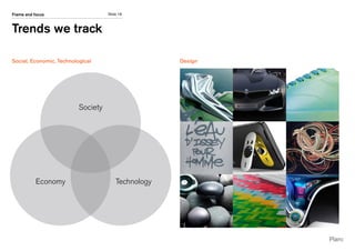 Slide 16
Trends we track
Frame and focus
Social, Economic, Technological Design
Society
TechnologyEconomy
 