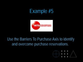 Example #5
Use the Barriers To Purchase Axis to identify
and overcome purchase reservations.
 