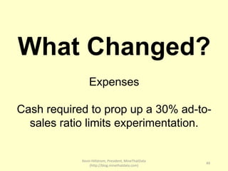 Kevin Hillstrom, President, MineThatData
(http://blog.minethatdata.com)
49
What Changed?
Expenses
Cash required to prop up...