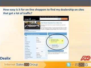 How easy is it for on-line shoppers to find my dealership on sites
that get a lot of traffic?
 