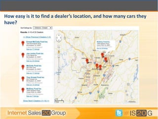 How easy is it to find a dealer’s location, and how many cars they
have?
 