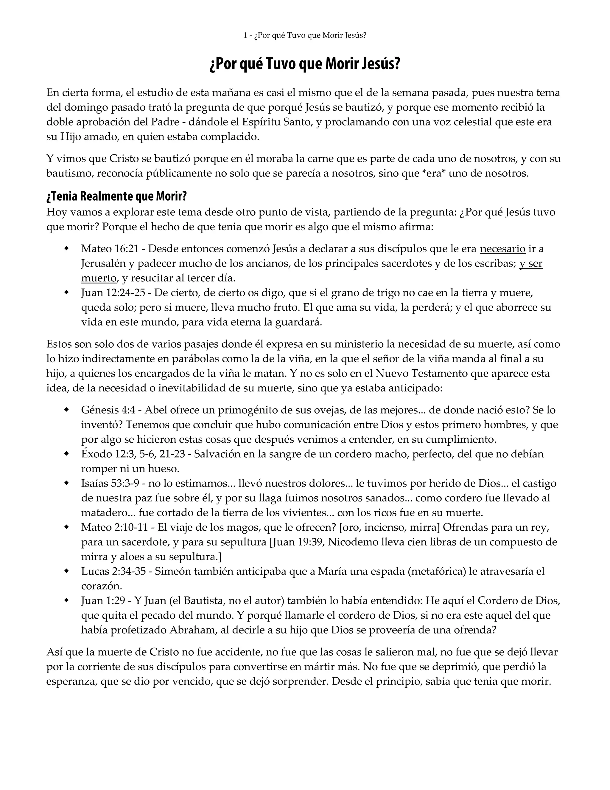 Por que tuvo que morir Jesus
