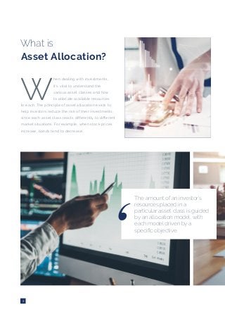 2
What is
Asset Allocation?
The amount of an investor’s
resources placed in a
particular asset class is guided
by an alloc...