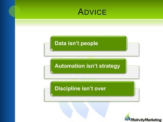 A DVICE

Data isn’t people

Automation isn’t strategy

Discipline isn’t over

 