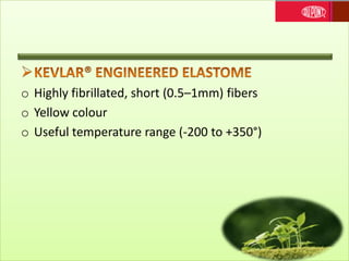 o Highly fibrillated, short (0.5–1mm) fibers
o Yellow colour
o Useful temperature range (-200 to +350°)
 