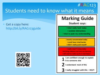  Get a copy here:
http://bit.ly/RAG123guide
Students need to know what it means
#RAG123
 